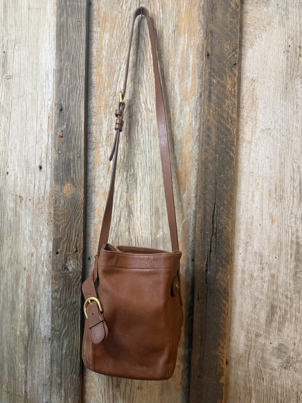 Vintage Coach BELTED BUCKET POUCH Soho 4156 Tanned Leather 90s Crossbody Bag - Picture 7 of 16